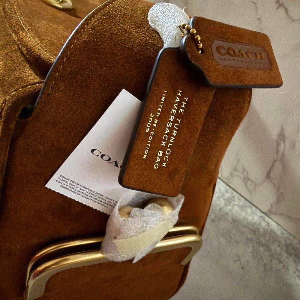 Coach Turnlock Haversack Bag Brown Suede - Picture 8 of 8